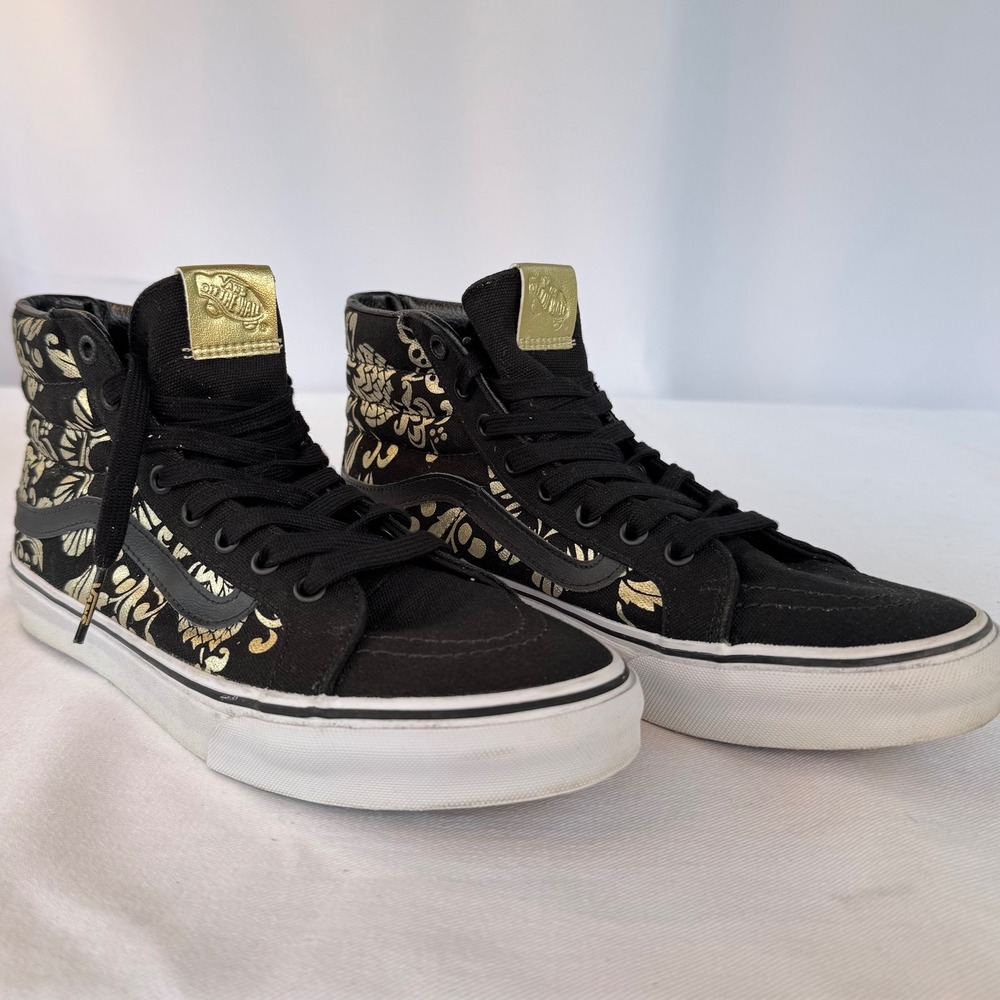 Vans SK8-Hi Slim 50th Anniversary Duke Black Gold Foil Shoes Mens 8.5 - Picture 2 of 8